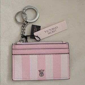 Victorias Secret Heritage stripe faux Leather Card Holder with silver Keyring